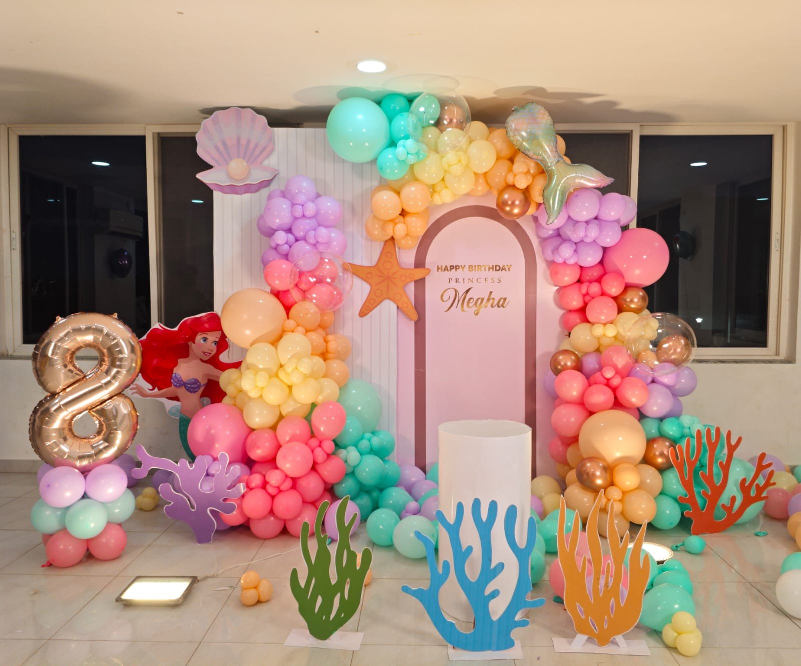 Little Mermaid Pastel Under-The-Sea Birthday Arch balloon decoration inspiration